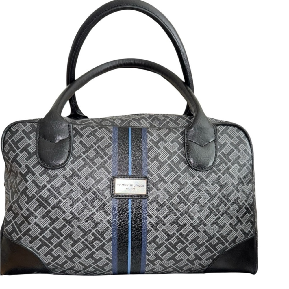 Tommy Hilfiger Black and Gray Satchel with Blue Accents